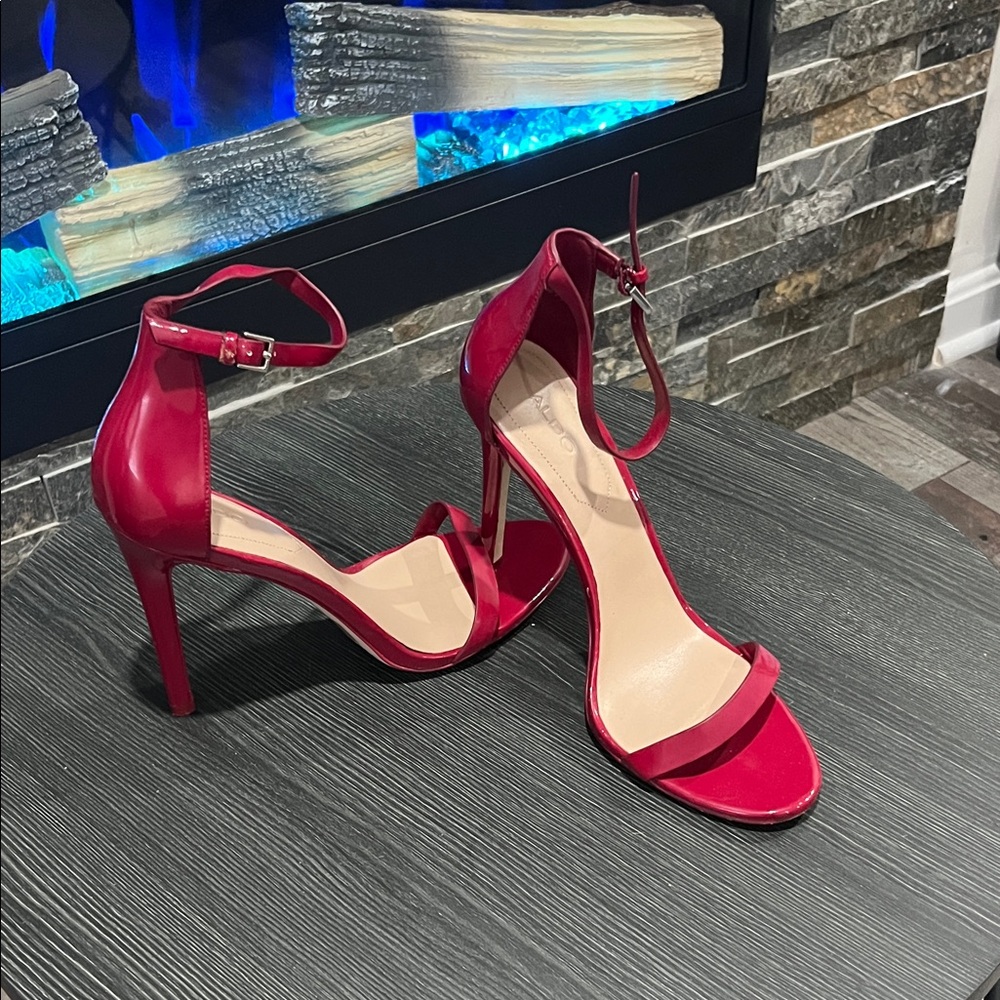 Aldo Bold Red Ankle Strap Heels